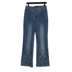 Vintage 24 Karat Beaded Embroidered Wide Leg Jeans size 9/10